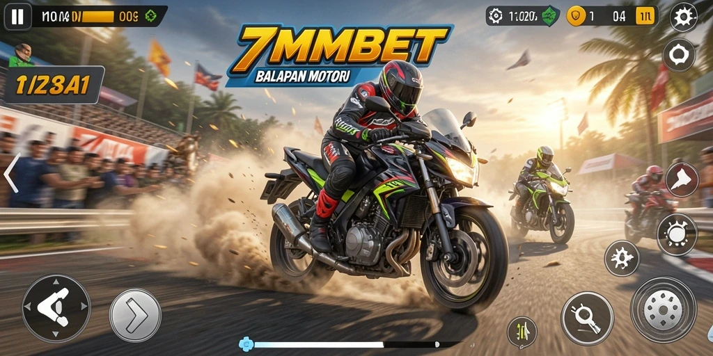 Tampilan seru dari gameplay balapan motor di 7MMBET.
