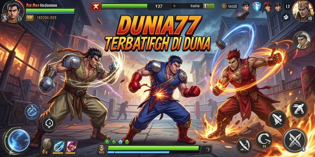 Tampilan gameplay pertarungan seru di DUNIA77.