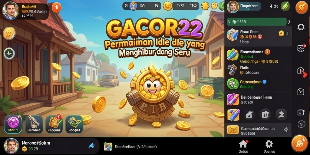 Tampilan gameplay GACOR22 dengan karakter yang mengumpulkan sumber daya secara otomatis.