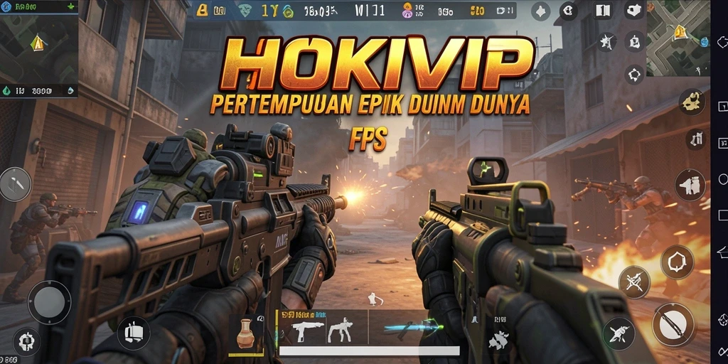 Screenshot HOKIVIP menampilkan aksi tembak-menembak yang mendebarkan dalam permainan FPS.