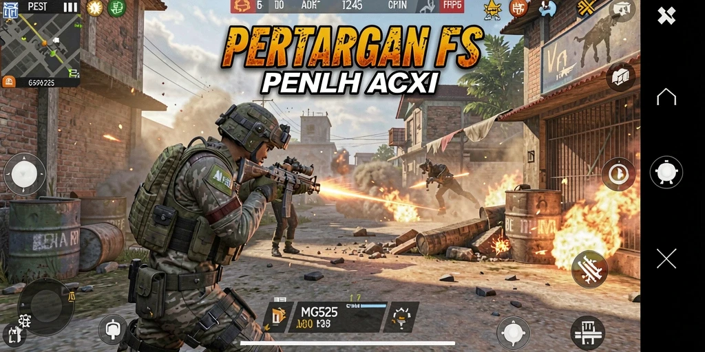 Tampilan gameplay MG525 yang mendebarkan dalam pertarungan FPS.