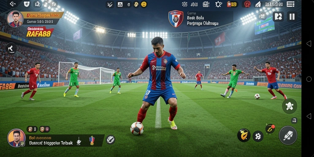 Screenshot gameplay RAFA88 menampilkan aksi seru di lapangan sepak bola.
