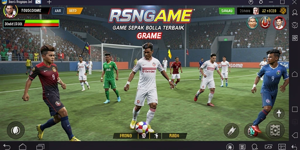 Screenshot gameplay RSNGAME menampilkan pertandingan sepak bola yang mendebarkan.
