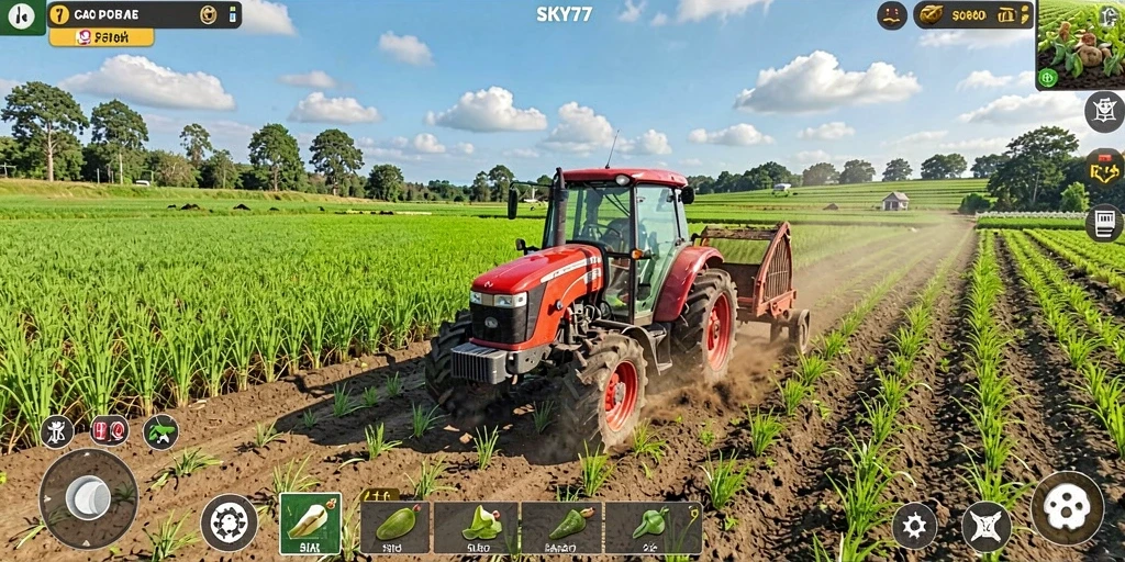 Tampilan gameplay SKY77 dengan berbagai aktivitas pertanian yang menarik.