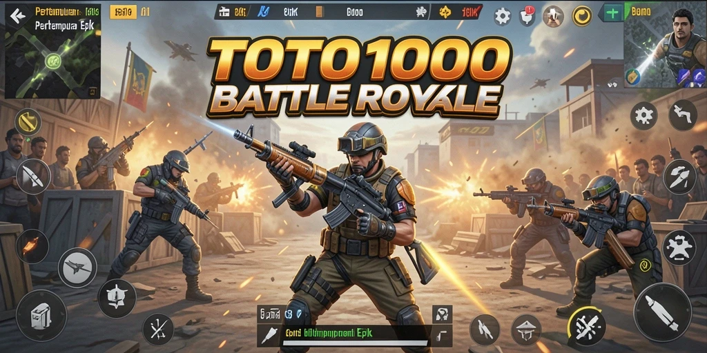 Gameplay intens di TOTO1000 saat pemain bertarung di arena Battle Royale.