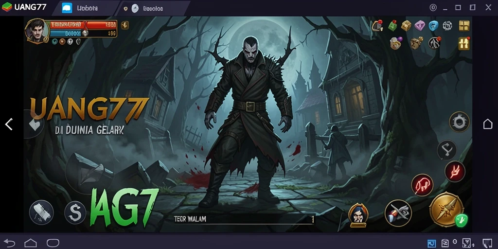 Screenshot utama UANG77 menampilkan suasana gameplay yang mencekam.